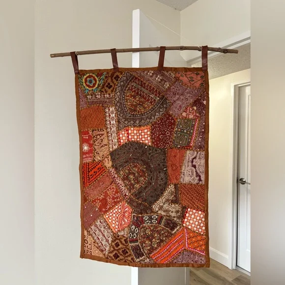 Bohemian Patchwork Wall Hanging - Rust Multicolor - Picture 1 of 8